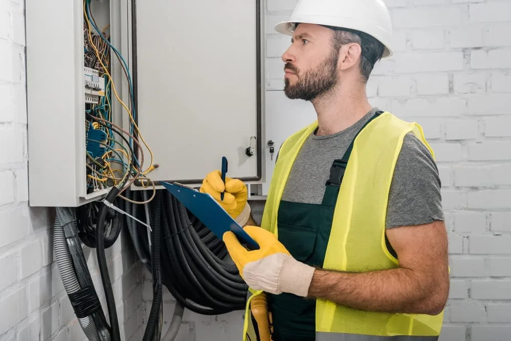 Instalador eléctrico trabajando en el cableado de una vivienda malagueña