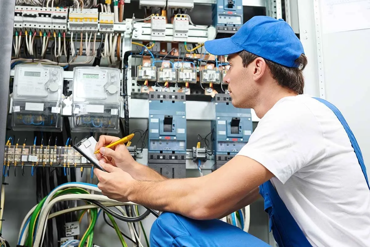 Instalador revisando una instalación eléctrica para poder emitir el boletín, servicio que damos en Elche